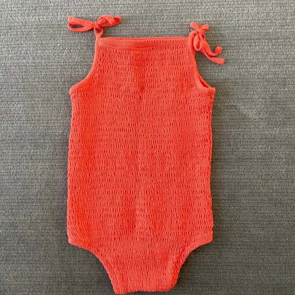 Kate Quinn‎ Smocked One Piece Tank Top 18-24Month Coral Orange Tie Sleeve Bamboo